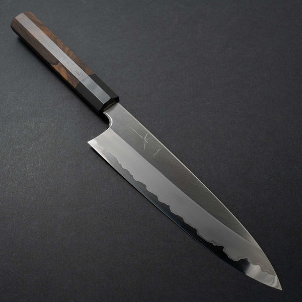 Hitohira Togashi White #1 Stainless Clad Migaki Gyuto 210mm Ziricote Handle (Black Horn) - Tetogi