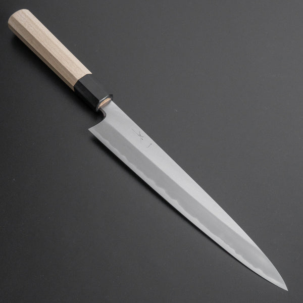 Hitohira Togashi White #1 Stainless Clad Migaki Sujihiki 240mm Ho Wood Handle - Tetogi