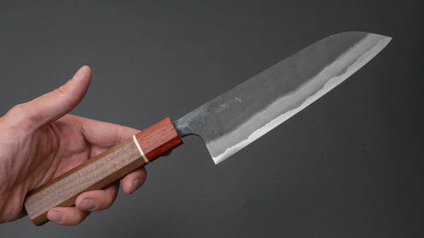 Hitohira Tosa Kurouchi Blue #2 Santoku 170mm Walnut Handle (Rengas Ferrule) - Tetogi