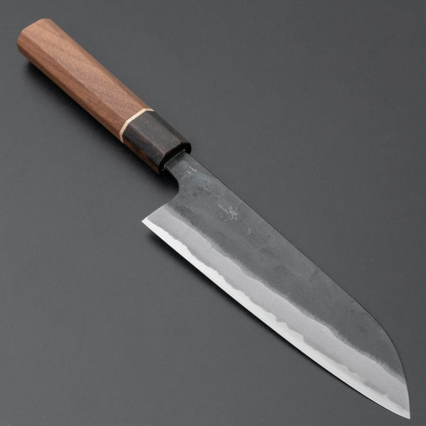 Hitohira Tosa Kurouchi Blue #2 Santoku 170mm Walnut Handle (Ziricote Ferrule) - Tetogi