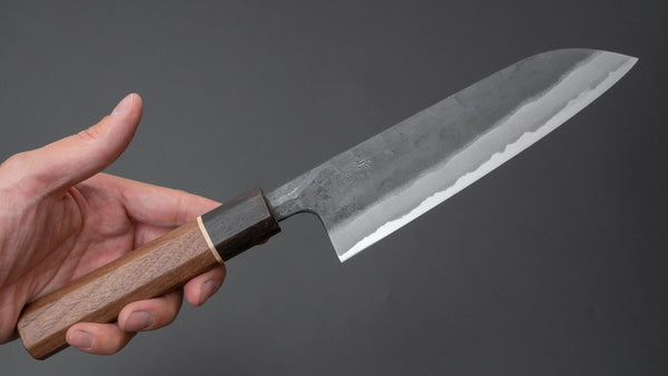 Hitohira Tosa Kurouchi Blue #2 Santoku 170mm Walnut Handle (Ziricote Ferrule) - Tetogi