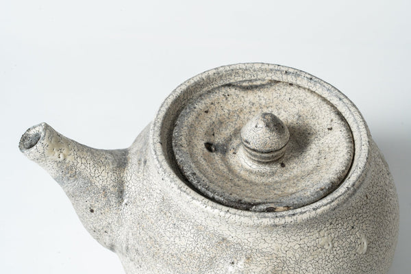 Komon Okuda Teapot Low Kohiki Haiyu (white slip glaze & ash glaze) - Tetogi