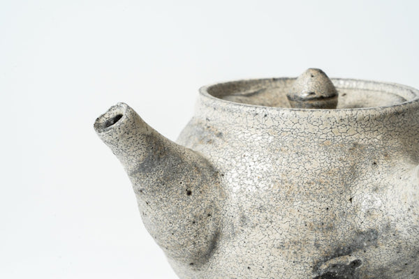 Komon Okuda Teapot Low Kohiki Haiyu (white slip glaze & ash glaze) - Tetogi