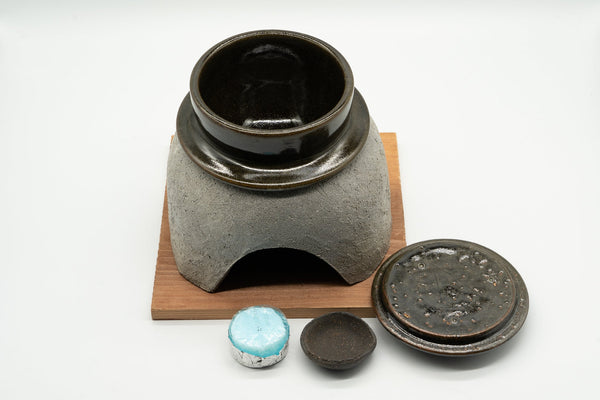 Komon Osugi Kamadohan1 gou (180 milliliters) pot: Black, stand: gray - Tetogi