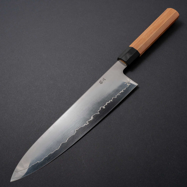 Kopi af Hitohira Kikuchiyo Izo Silver #3 Gyuto 240mm Yakusugi Cedar Handle (Black ferrule) - Tetogi