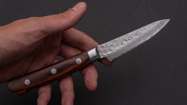 Morihei Kiyomitsu HG Tsuchime Damascus Paring 80mm Imitation Mahogany Handle - Tetogi