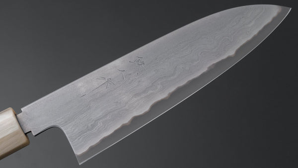 Tetsujin Blue #2 Metal Flow Santoku 180mm Taihei Wood Handle - Tetogi